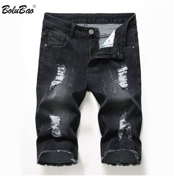 

bolubao men denim shorts 2019 summer fashion elasticity distressed hole black casual short jeans street denim shorts male, Blue