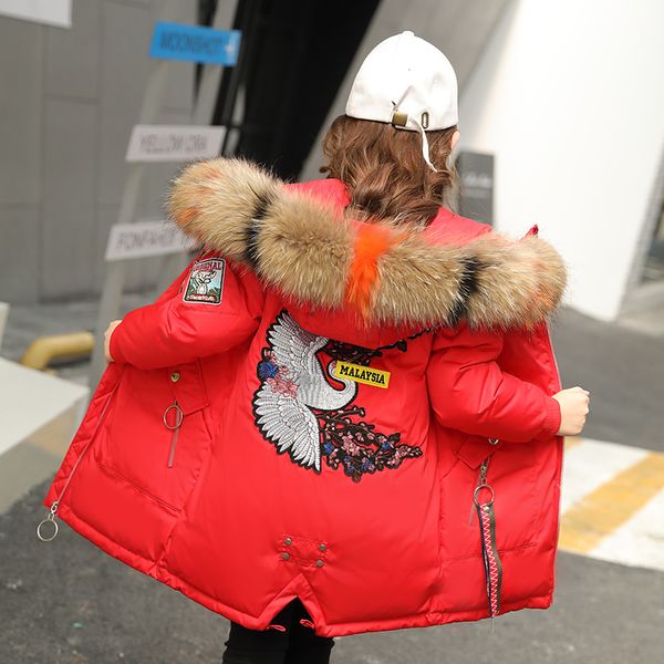 

fashion children clothes winter jacket girl clothing kids warm thick parka multicolour fur collar hooded coat teenage 3-14y, Blue;gray
