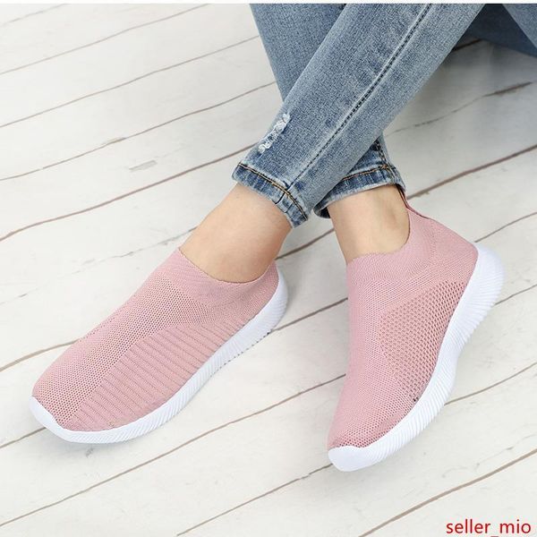 

lemai women plus size spring sneakers knitting sock female vulcanized shoes casual slip on flat shoe mesh soft walking