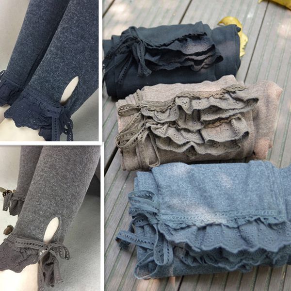 

spring autumn mori girl sweet leggings women thick lace up bow high waist cotton elastic waist female kawaii basic leggings z023, Black