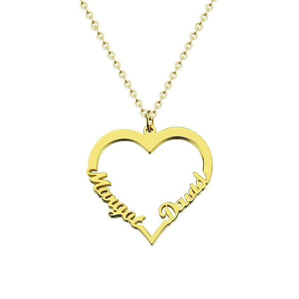 

romantic big heart necklace for women gifts custom two name statement necklaces pendants stainless steel jewelry bijoux femme, Silver