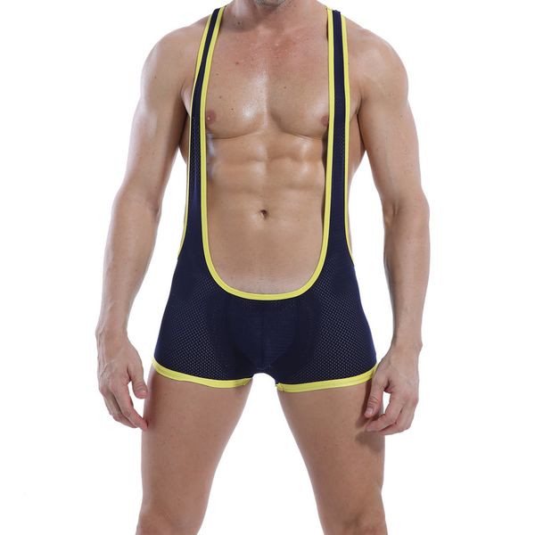

lingerie mesh bodysuit shorts mens backless one piece jumpsuit wrestling jockstrap briefs male bondage open butt underwear, Black;brown