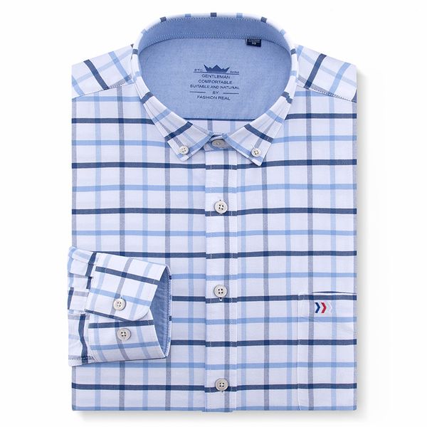 

men's oxford checkered long sleeves casual shirts single chest pocket button down collar regular-fit social shirt male clothing, White;black