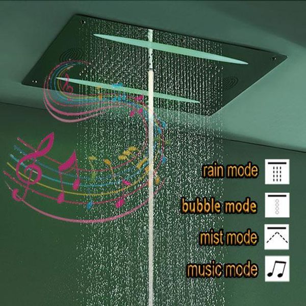 

luxury led ceiling shower head square sus304 stainless bathroom product accessories music fm radio and bluetooth overhead shower rain spa