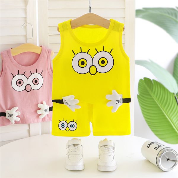 

summer baby boy girls clothes children cotton printed cartoon eyes vest shorts 2pcs/sets infant kids fashion toddler tracksuits, White