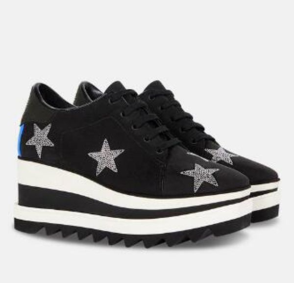 

stella star designer shoes platform bottom fashion women luxury designer sneaker white black silver genuine leather height increase shoes 15
