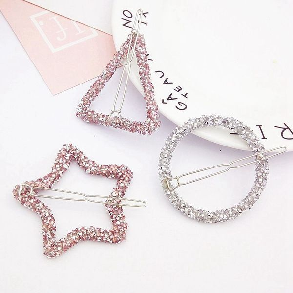 

1 pc fashion rhinestone hairpin women girl star round triangle shape women crystal hair clips barrettes hair styling accessories, Golden;white