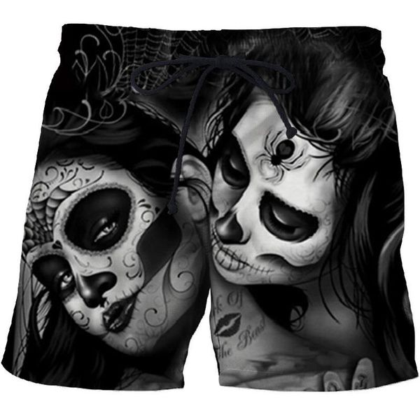 

casual dark beauty printed beach shorts masculino men/women 3d streetwear board shorts plage quick dry funny black swimwear, White;black