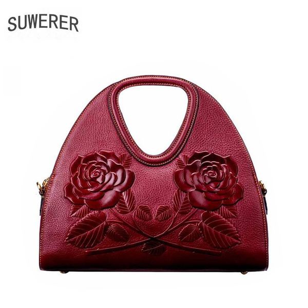 

suwerer women genuine leather bag fahion cowhide embossing bag quality luxury handbags women bags designer bags