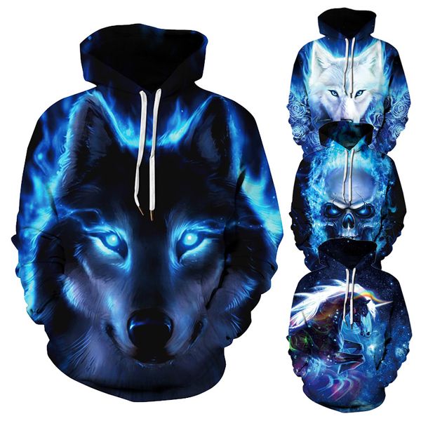 

hip hop hoodie 2019 new arrivals men/women 3d sweatshirt animal printed wolf mens hoodies thin hooded pullover vetements, Black