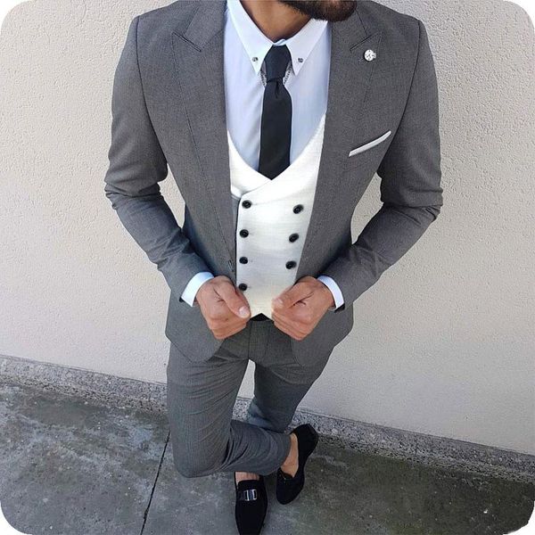 

handsome one button groomsmen peak lapel groom tuxedos men suits wedding/prom/dinner man blazer(jacket+pants+tie+vest) 678, Black;gray
