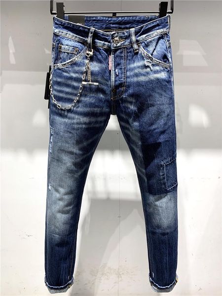 

2019 new luxury brand designer men d2 denim jeans fashion holes trousers pants biker jeans rock revival jeans 9631, Blue