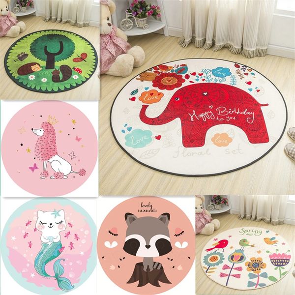 

white pink cartoon elephant hedgehog round carpet soft kids play mat bedroom living room floor play crawling area rug home decor