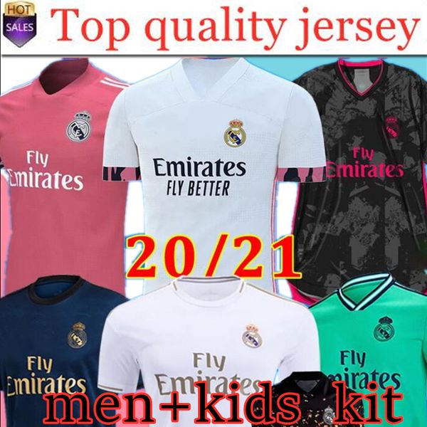 

real madrid jerseys 2020 2021men soccer jersey hazard sergio ramos benzema vinicius camiseta football shirts uniforms men + kids kit sets, Black;yellow