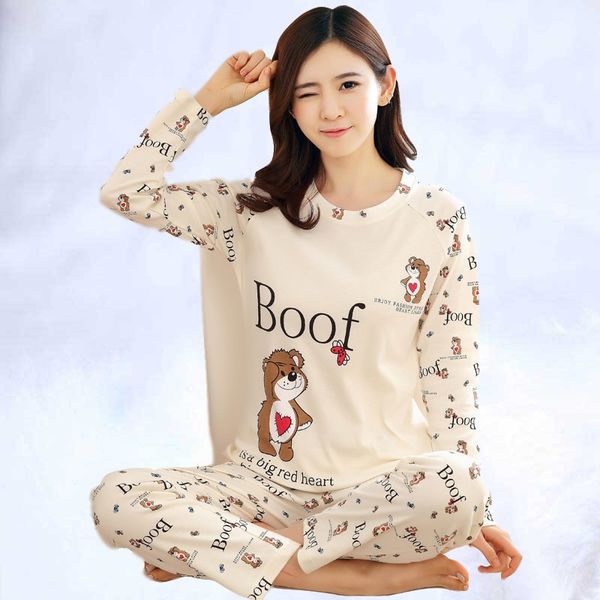 

spring autumn women pyjamas cartoon printed pajamas set thin pijamas mujer sleepwear suit long sleeve nightgown casual homewear, Black;red