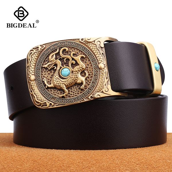 

bigdeal brand leather belts men smooth buckle male waistband black genuine leather men's belt 3.8cm width, Black;brown