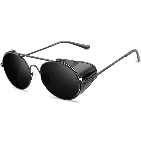 

retro gothic steampunk style round metal frame sunglasses men women shields lens sun glasses gafas de sol, White;black