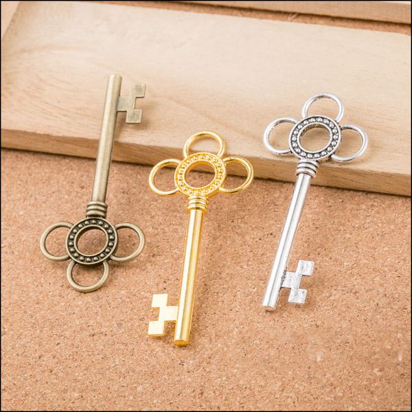 

20pcs/lot 63*28mm hollow out style floral key shape necklace pendants ornament accessories metal alloy charms, Bronze;silver