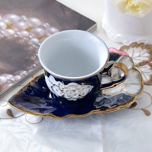 

european blue glaze color gold coffee mug with saucer, retro ceramic cup dish offee ceramic mugs children cup office drinkware