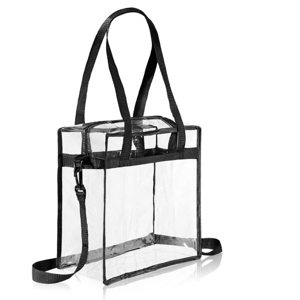 

waterproof clear tote bag with zipper for work sports games cross-body messenger shoulder bag with adjustable strap