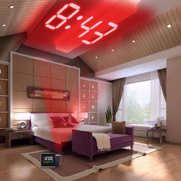 

colorful led projection clock digital display usb charger snooze desk clock time projector multifunction led