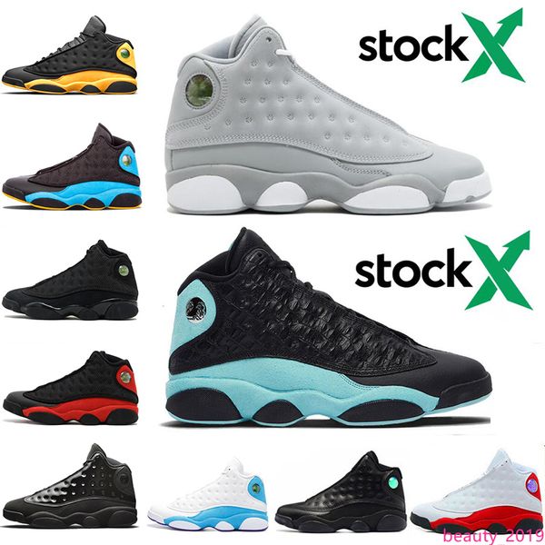 

stock x 13 13s mens designer basketball shoes wolf grey island green cap and gown lucky green men sport sneaker trainers 7-13