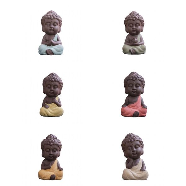 

set of 6pcs little buddha monk tea house miniature figurine ceramic statue