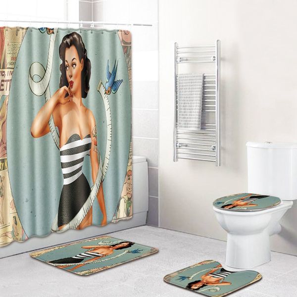

new bathroom sets marilyn monroe men women bathroom decoration shower curtain carpet rug set non-slip mat absorbent foot pad