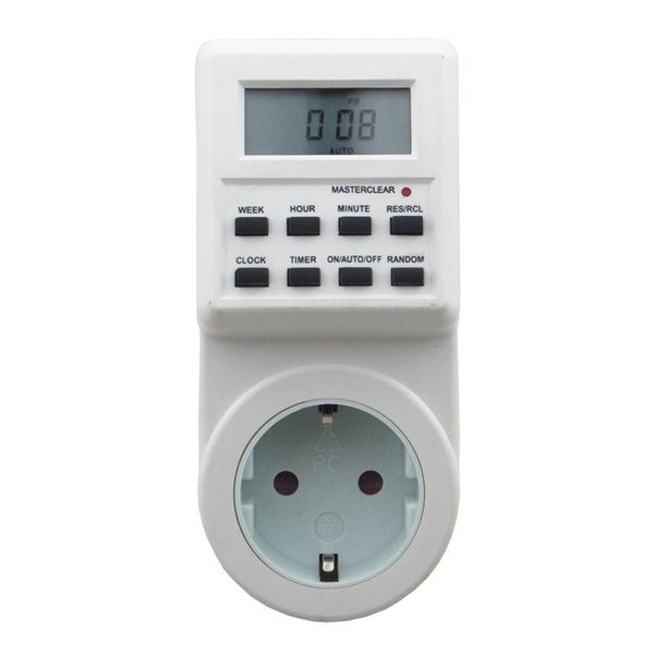 Freeshipping 5 pezzi / lotto Timer digitale 1 min-7 giorni La batteria dell'interruttore timer programmabile plug-in elettronico LCD digitale è integrata