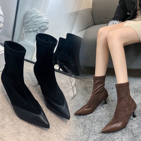 

women boots high heels brand women's shoes booties ladies winter footwear lace up boots-women stiletto fashion pointy, Black