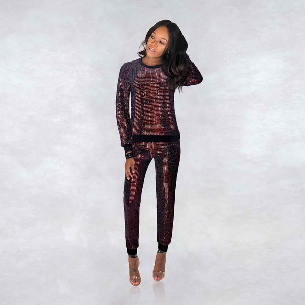 

womens designer casual outfit nightclub ladies sequins long sleeve multicolor suit fashion trend 2020 new, White