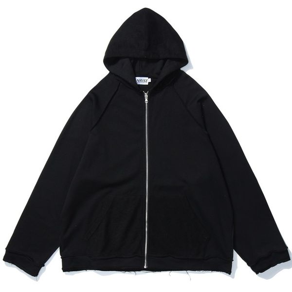 

zipper hoodie sweatshirt men hip hop streetwear hooded pullover autumn winter cotton loose solid color hoodie, Black