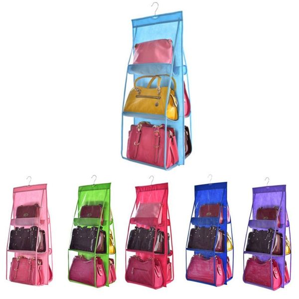 

6 pocket hanging handbag organizer for bag collect wardrobe closet dustproof storage bag door wall sundry shoe bag with hook up