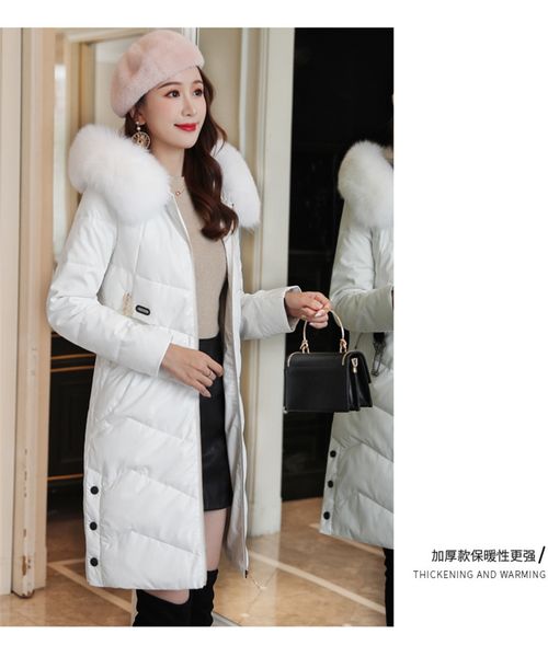 

2019 зима женщины вниз куртка утепленная длинный сверхлегких реальный лисий мех роскошь высокого качества вниз пальто nz19.11-390, Black