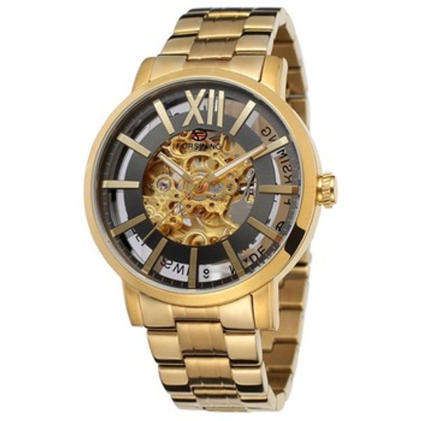 

forsining men's automatic self-wind watch stainless steel bracelet skeleton casual business charming wristwatch, Slivery;brown