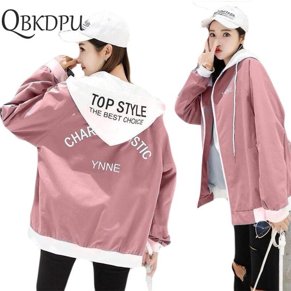 

autumn women contrast ribbons trim zip up hooded jacket striped patched sleeve girl coat outwear windbreaker jacket, Black;brown