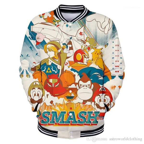 

designer hoodie 3d digital printed long sleeve couples baseball uniform fashion stand collar loose mens hoodies super smash bro, Black