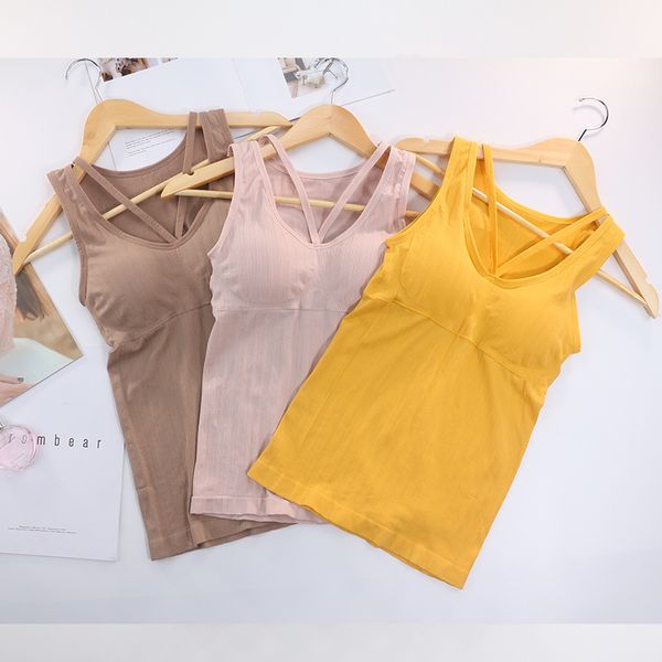 

8822 new long camisole beauty back underwear women's base seamless steel ring thread push up with chest pad, Black;white