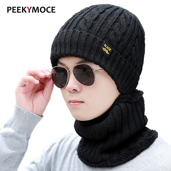 

2017 new wool skullies bonnet winter hats for men knitted hats beanies cap brand balaclava beanie fur warm collar male caps
