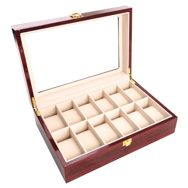 

box vintage home gifts case jewelry storage organizer counters solid watch box wooden glass non-slip display stand with lock, Pink;blue