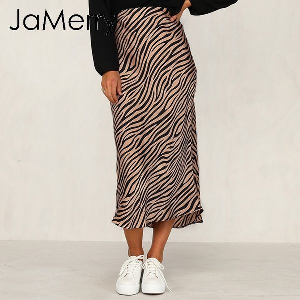 

jamerry vintage zebra stripe women midi skirt high waist straigh animal print female bottom skirt leisure party night club skirt, Black