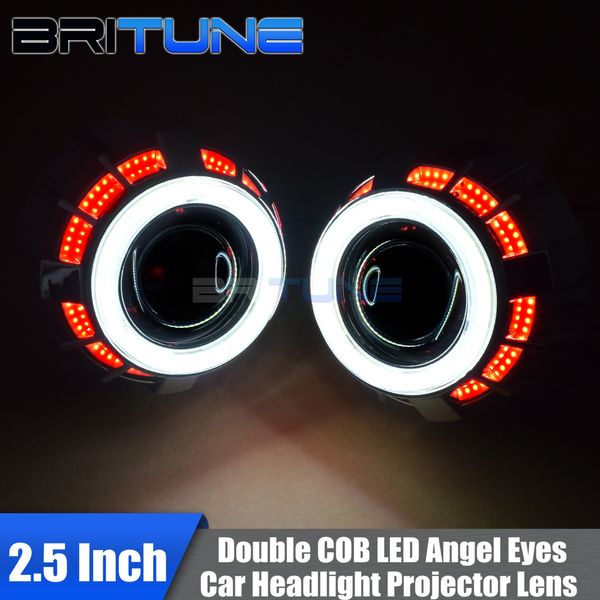 

bi-xenon lens 8.0 projector headlight drl led angel eyes dual cob halo rings for h7 h4 cars accessories retrofit use h1 hid bulb
