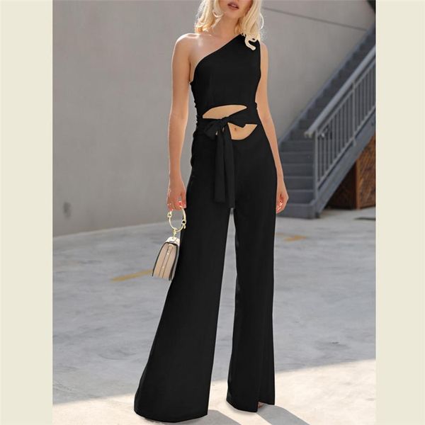 

2019 women super comfy solid color one shoulder jumpsuit clothes fashion trend sling loose piece trousers clubwear clothings, Black;white