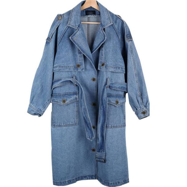 

new arrival trench coat women loose denim trench coat female long single-breasted outwears, Tan;black