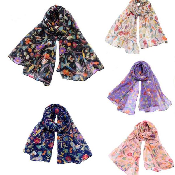 

fashion animal scarf spring autumn women hummingbird sunflower printed wraps new muffle neckerchief shawl clothing accessories, Blue;gray