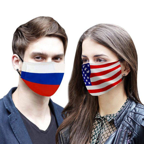 

reusable breathable pm2.5 masks usa russia flag print masks activated carbon filter pads cotton men women adultl dustproof mask