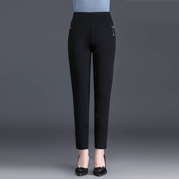 

summer women's pants 2020 fashion thin ankle-length pencil pants high waist elasticity solid color lady leisure corduroy, Black;white