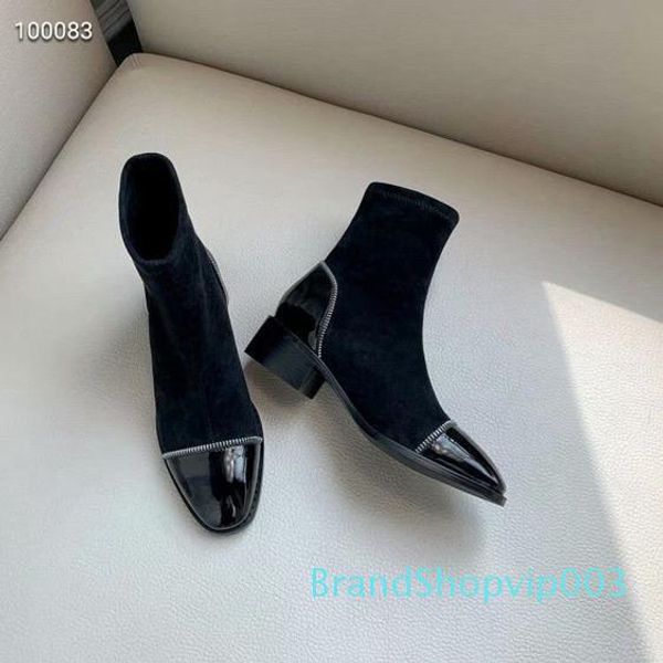 

ang latest women designer boots martin desert boot leather coarse size winter shoes women's fashion, Black