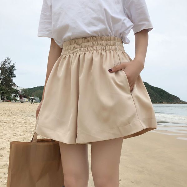 

new summer korean version of high waist and wide legs in 2019, Black;white