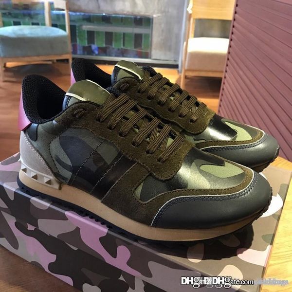 

2019valentino garavani camouflage leather and uede trim canva neaker fa hion neaker green noir camo leather hoe with box